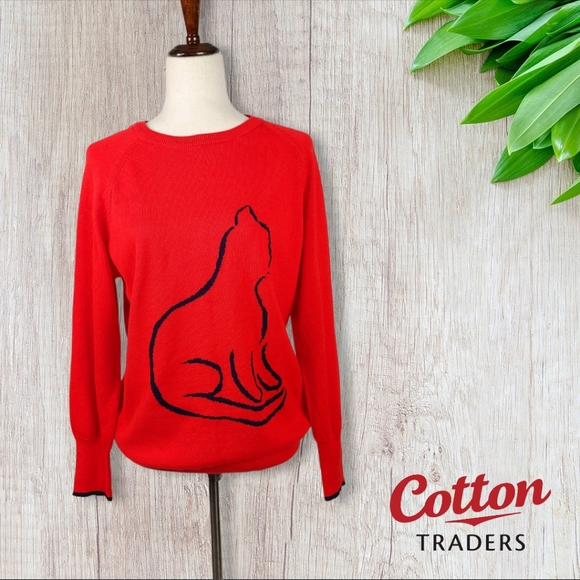 Cotton Traders Women's Red Cat Graphic Sweater Size 10 - Picture 15 of 15